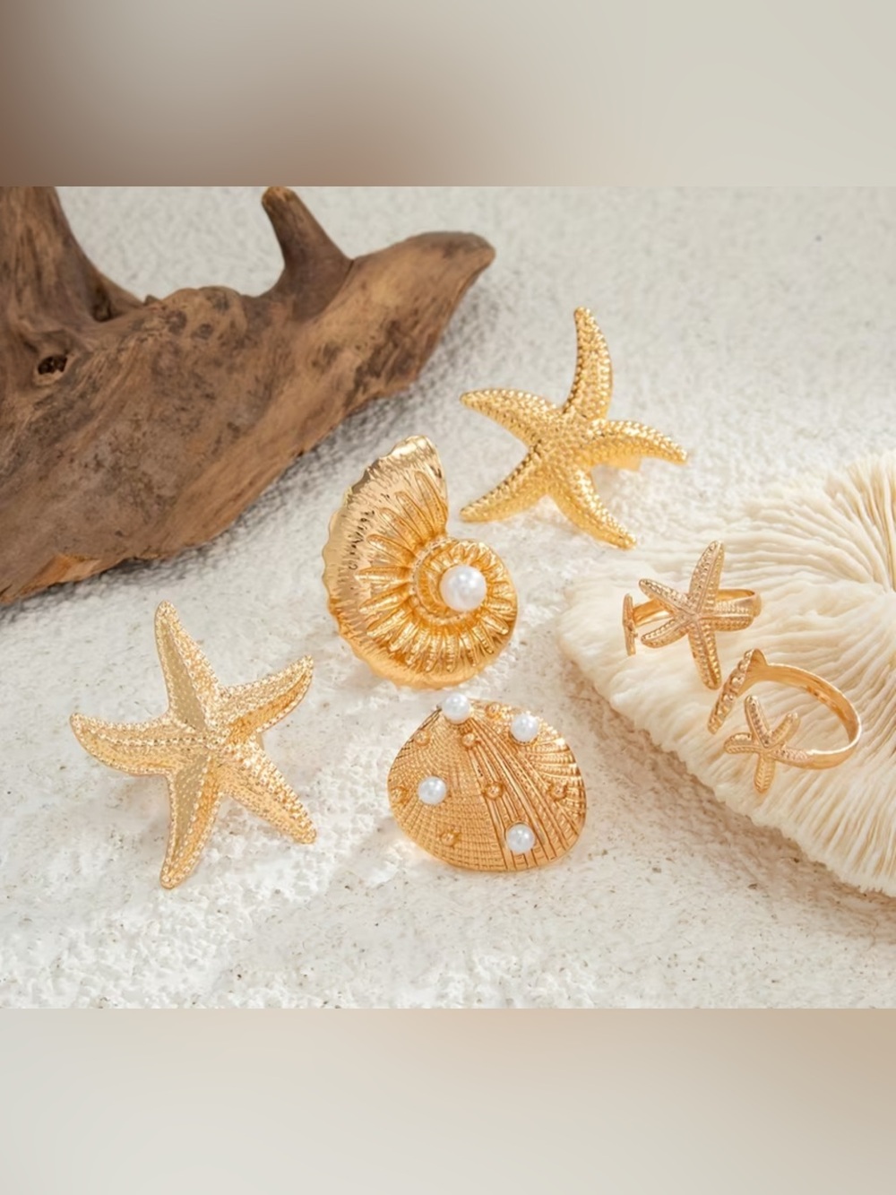 Gold-Tone Starfish & Shell Rings - Picture 3 of 7